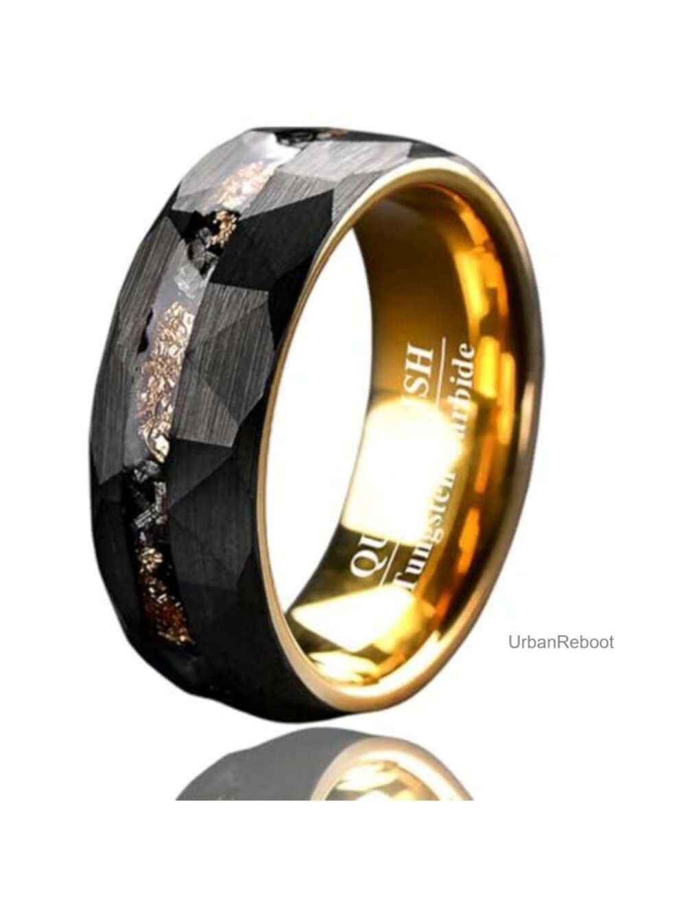 Meteorite Tungsten Wedding Band Ring Hammered 8mm Faceted Brushed Comfort Fit